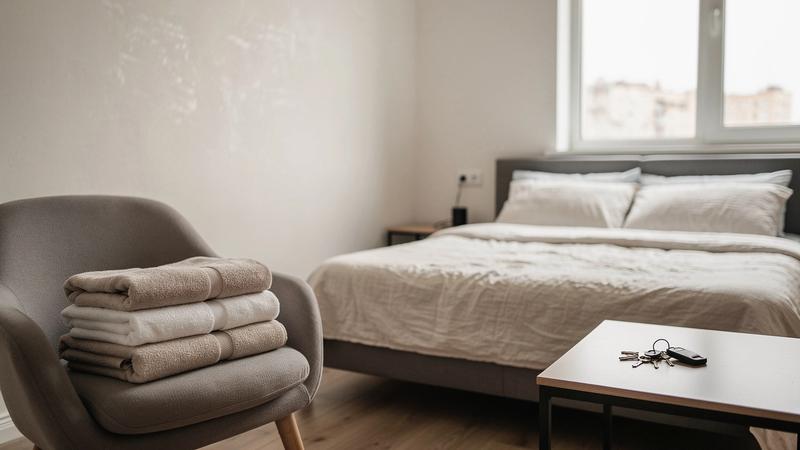 Living room of a Kyiv apartment prepared for a short-term rental check-in
